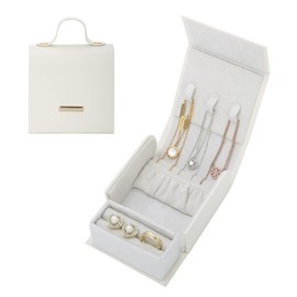 EVEOUT Small Travel Jewelry Box Portable PU Leather Jewelry Organizer with Handle for Earrings, Rings, Necklaces