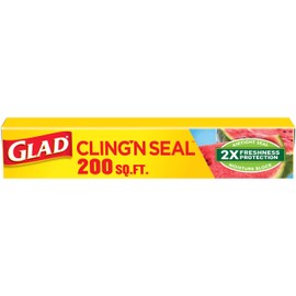 Glad Cling N Seal Plastic Food Wrap, 200 Square Foot Roll (Package May Vary)