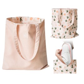 PLATEYTR Double-sided canvas bag made of cotton and linen, fabric bag, shopping bag, cotton shoulder reversible canvas messenger bag for women, children (peach, 40 cm x 36 cm)