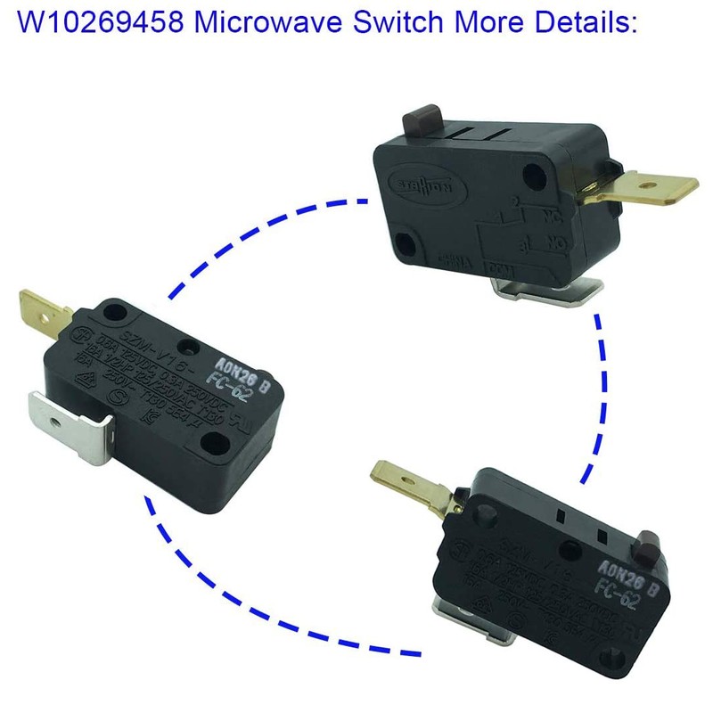 LONYE SZM-V16-FC-62 W10269458 Microwave Door Switch Replacement for Whirlpool Microwave