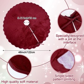 RoundFunny Wine Red Christmas Tree Skirt 48 Inches Neutral Velvet Christmas Tree Skirts Modern Scalloped Edge Xmas Decorations Minimalist Mat for Home Indoor Outdoor Holiday Party Decor