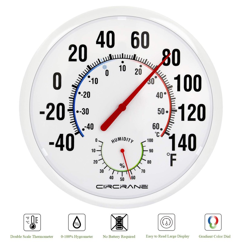 Circrane 13.25 Inch Round Thermometer with Hygrometer, Large Indoor Wall