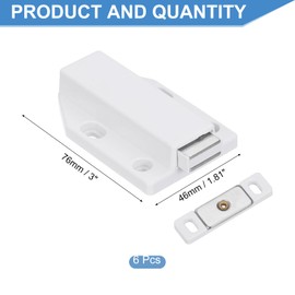 uxcell 6 Pcs Magnetic Push Latches for Cabinet Door, 3x1.81 Inch Push to Open Door Latch Cabinet Hardware, Hidden Door Release Drawer Pull on Closet Touch, Plastic White 76x46mm