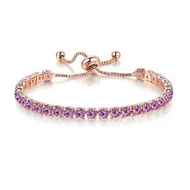 Caiyao Tennis Chain Rhinestone Beads Slider Bracelet 14K Gold Silver Plated Adjustable Crystal Seed Bracelet for Women Wedding Party Geometric Jewelry Gift-D purple