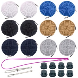 Luckkyme 12 Pack Replacement Drawstrings Drawcords 8 Pieces Cord Locks with 3 Pieces Drawstring Threader Re-Threader Tool for Pants Sweatpants Hoodies Scrubs Jackets Shorts (6 Color)