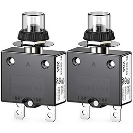 CLDIY Thermal Circuit Breaker 98 Series 20A 125/250VAC Push Button Reset for Circuit Breaker with Quick Connect Terminals and Waterproof Button Cover 32VDC Pack of 2