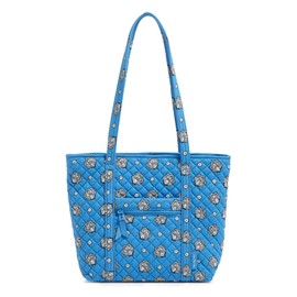 Vera Bradley Premium Cotton Small Vera Tote Bag, Blue and Silver Bandana Paisley