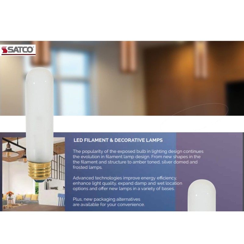 Satco 25W T10 Tubular Bulb - Medium Base - Frosted