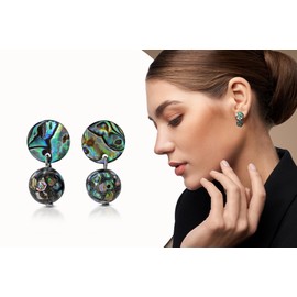 AeraVida Double Abalone Shell Ball Post Earrings for Women | Summer Handmade Statement Jewelry | Ocean-Inspired Abalone Shell Earrings Gift