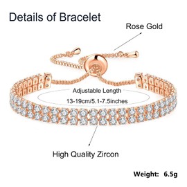 Rose Gold Bracelet Tennis Bracelet Cubic Zirconia Rose Gold Bracelets for Women Sterling Silver Bracelet Tennis Bracelets for Women Friendship Bracelet Crystal Bracelet Ladies Bracelets