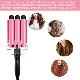 Rizador de Pelo de Cerámica del Rollo se encrespa el hierro Temperatura Ajustable Portable 3 barriles 4 Wave del tamaño de la onda del hierro del bigudí Herramientas que labra el pelo rizado de DIY(22mm)