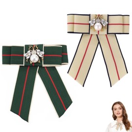 PIMXL Pack of 2 Women's Brooches, Exquisite Bee Bow Brooch, Striped Bow Tie for Women, Bow Tie with Rhinestones for Women, Wedding, Graduation, Bow Tie Pin, Shirt Accessories