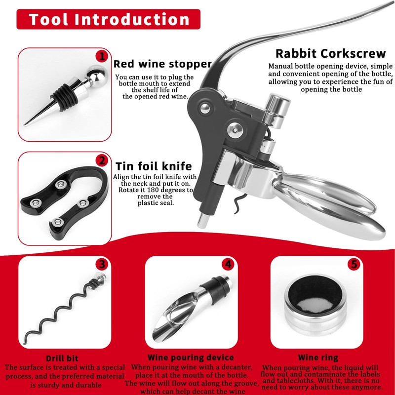 Rabbit Wine Opener,Corkscrew Wine Opener Set Including Foil Cutter, Wine