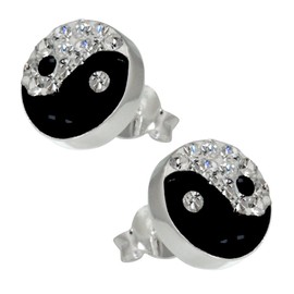 Vinani Ying Yang Silver Stud Earrings