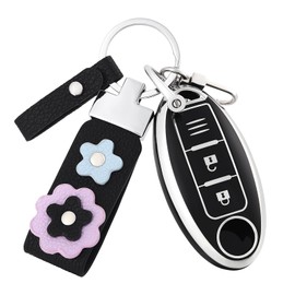 OFF WE GO Car Key Case Key Cover for Nissan X-Trail Qashqai Murano Micra Leaf Kicks Tiida Pathfinder Note Juke Cube Key Cover with Key Fob Protection Housing Black Silver