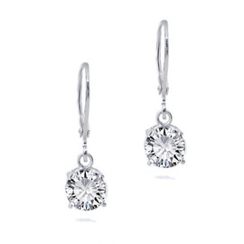 Crystalline Azuria Women 18ct White Gold Plated Round White Zirconia Crystals Wedding Dangle Lever back Earrings