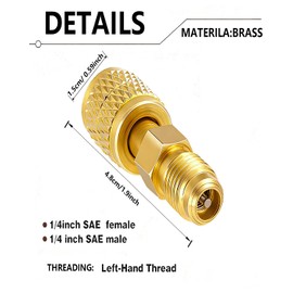 R32 R454B Brass Adapter,1/4"Female X 1/4" Male Reverse Thread Refrigerant Tank Adapter, Vacuum Pump Fitting Adapter for R-32 and R-454B Refrigeration Systems.