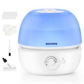 BOXING 3L Cool Mist Humidifier, Ultra Quiet 20dB for Bedroom, Baby & Office, Top Fill Air Humidifier for Home Office & Indoor Plants, 30H Runtime, Essential Oil Tray, Night Light, BPA-Free, White
