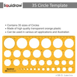 Liquidraw Circle Template Stencil Ellipse Oval Triangle Square Hexagon Geometry Shapes Templates For Drawing Rulers Technical Drafting Stencils Engineering Architecture (35 Circles)