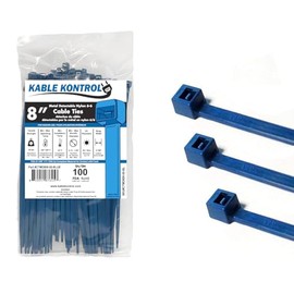Kable Kontrol - Bridas de metal detectables con cierre azul, 100 piezas de 8 pulgadas, resistencia a la tracción de 50 libras, bridas industriales aut