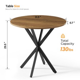 Unovivy 31.5" Small Round Dining Table for 2-4, Space Saving Circle Kitchen Dinner Table, Industrial Mid Century Modern Dining Room Desk for Kitchen, Apartment, Light Brown