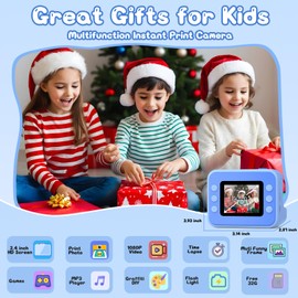 Hangrui Kids Camera Instant Print, 2.4'' Instant Camera for Kids, 1080P Kids Digital Camera with 32GB Card & 3 Rolls Photo Paper, Christmas Birthday Gifts Kids Toys for Girls & Boys Aged 3-12 -Blue