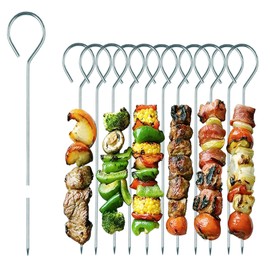 8 Inch Metal Skewers for Grilling(12 PCS),2.5mm Thickened Stainless Steel Kabob Skewers,Reusable Barbecue Skewer Sticks for Turkey, Meat,Shrimp,Chicken,Vegetable