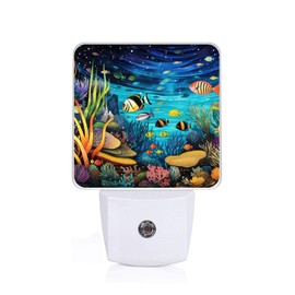 SLHFDKL Underwater World Fish Night Light, Plug-into Wall Sea Ocean Animals Nightlight Lamp with Dusk to Dawn Sensor, Led Lamp 0.5W Energy Efficient for Boys Girls Adults Home Decor