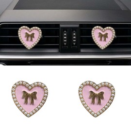 2PCS Heart Car Dashboard Air Vent Trim Clips, Metal Car Air Freshener Vent Clips, Cute Air Conditioning Outlet Clips, Car Vent Decoration Charms, Car Diffuser Vent Clips for Women Girls (Pink)