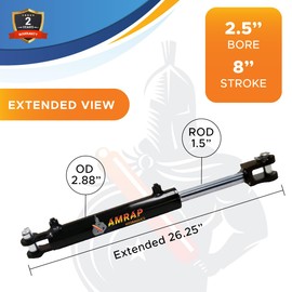 2.5x8 Hydraulic Cylinder - 2.5 Bore 8 Stroke Double Acting Welded Clevis Hydraulic Cylinder 3000 PSI - SAE