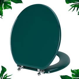 Dark Green Round Toilet Seat Natural Wood Toilet Seat with Zinc Alloy Hinges, Easy to Install also Easy to Clean, Scratch Resistant Toilet Seat by Angol Shiold (Round, Dark Green)