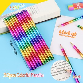 JSMTKJ Rainbow Pencil, Pack of 30 Rainbow Pencils Children 4 in 1 Rainbow Colour Pencils Multicoloured Drawing Pencil Set for Drawing, Colouring, Sketching Pencils