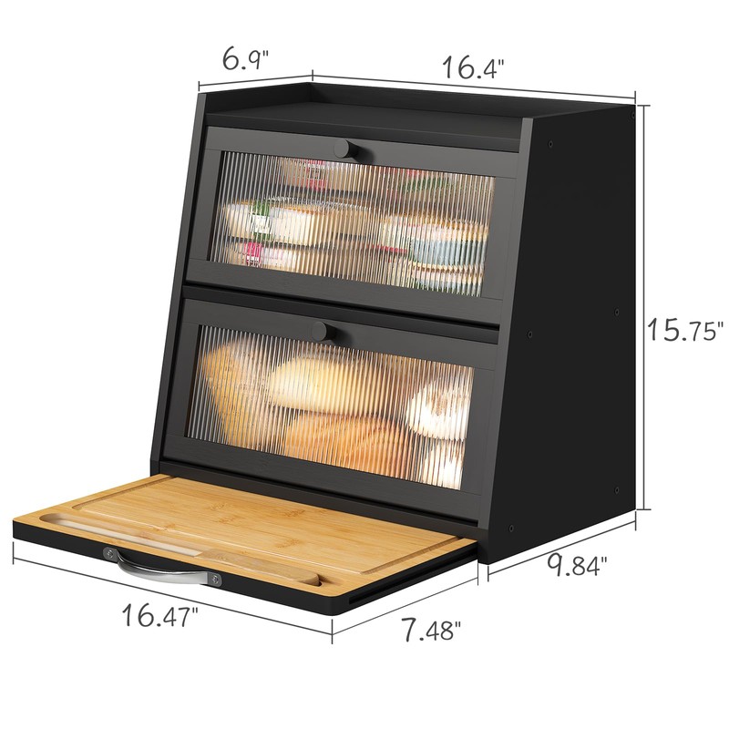 viewcare Bread Box for Kitchen Counter, Black Bread Box With