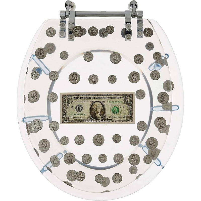 Heavy-duty Comfort toilet round seat with fake coins,1 dollar bill
