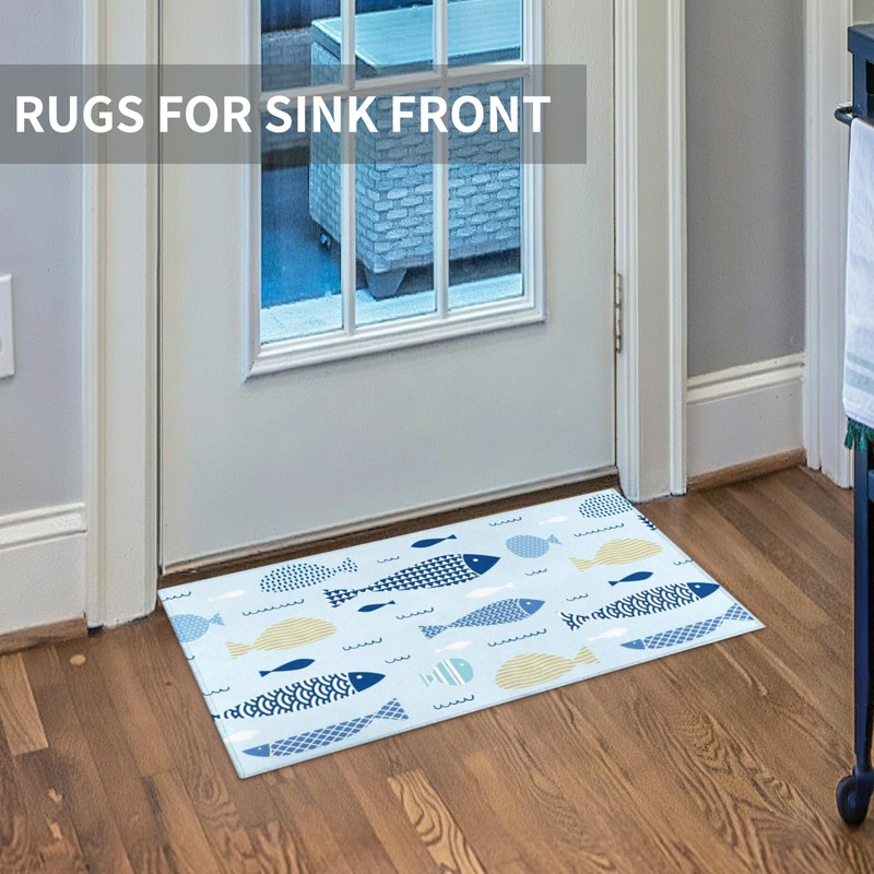 PKAGQEM Coastal Kitchen Rugs Set of 3 Farmhouse Fish Non