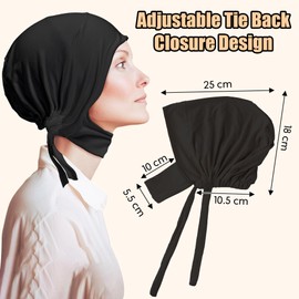 GoaePode Adjustable Muslim Hijab Undercap 4PCS Cotton Scarf Hat with Neck Strap, Secure Neck Band Anti-Slip, 4 Colors Stretch Underscarf for Women Islamic Head Cover (Black/White/Beige/Yellow)