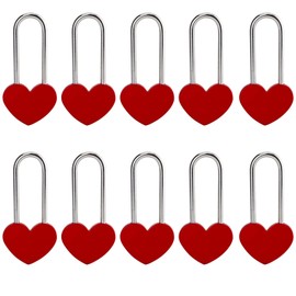 VeYocilk 10PCS Love Lock Heart Padlock,Light Weight Aluminium Single Red Heart Wish Lock for Lovers Couple Friends,Anniversary,Travel,Gift,Bridge (No Key) (Red, Aluminium)