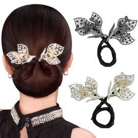 Pack of 2 Bun Maker, Rhinestone Flower Hair Clip, French Twist Hair Pin Hair Bun Maker for Hair, Elegant Hair Accessories for Women, Suitable for Medium to Long Hair, Lazy Hair Bun