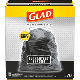 Glad Protection Series Large 30 Gallon Trash Bags, Unscented Heavy Duty Garbage Bags, with Drawstring, 70 Count (Packaging May Vary)