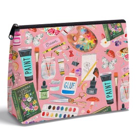 KAIOUS Artist Art Teacher Gifts for Women — Gifts for Artists Painters Art Teachers Women, Pink Watercolor Painter Artist Makeup Bag Cosmetic Bag Makeup Zipper Pouch