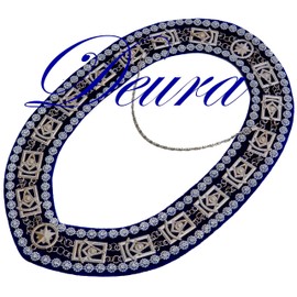 DEURA Past Master Masonic Silver Collar DELUXE RHINESTONE BLUE // Backing