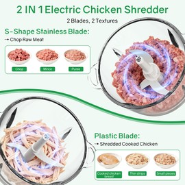Electric Chicken Shredder,300W Food Processor Meat Grinder with 8 Cup Glass