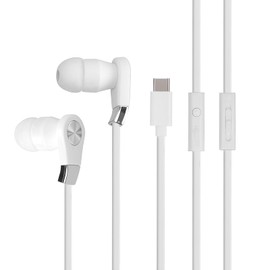 LANDIBO Type C Headphone, in-Ear Headphones with Volume Control, Built-in Microphone, Wired Earphones, Clear Sound Quality, bass Noise Cancellation, USB C Headphones Wired (White)