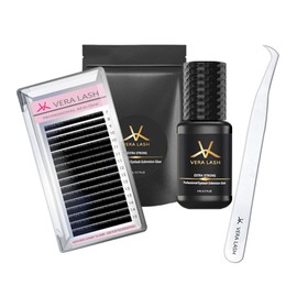Extra Strong Black - VERA LASH Professional Eyelash Extensions Set BL-B0.1MX-07 (Extra Strong Eyelash Extension Glue Black+B Curl 0.1mm Thickness 7-15mm Mix+Type 07 Professional Eyelash Extension