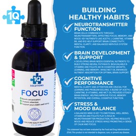 1Q Focus – Liquid Cognitive & Brain Support Drops for Kids | Acetyl L-Carnitine + B1, B6, B12 & Folate | Sugar-Free, Vegan, Non-GMO, Gluten-Free | Advanced Absorption | 2 fl oz 30 Servings
