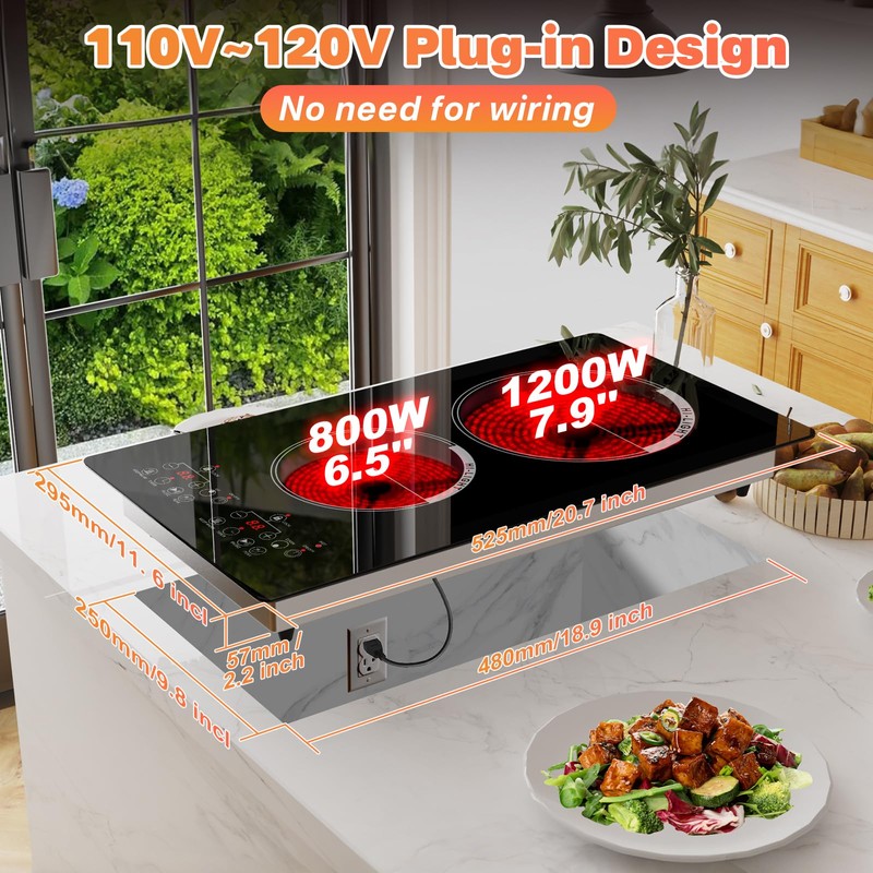 Gveyajo 2 Electric Burner Cooktop, 12 Inch Portable Plug in