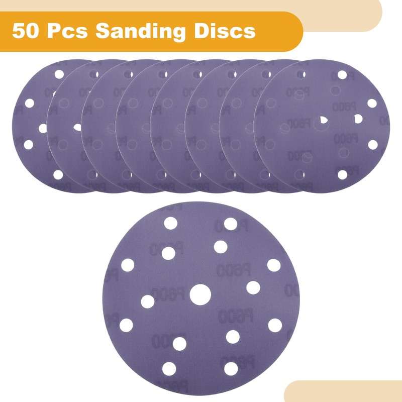 Partuto 50 Pcs 6" 15 Hole 600 Grit Universal Sanding
