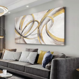 Abstract Canvas Wall Art For Living Room Framed Wall Decor For Bedroom Office Wall Decor Brown and Gold Lines Paintings Wall Pictures Artwork Modern Aesthetic Home Decor 29x58 In