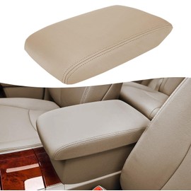 KBH Car Center Console Replacement Cover for Toyota Highlander 2008 2009 2010 2011 2012 2013, Vinyl Leather Armrest Replace Skin Upholstery, Anti-Scratch, Tan (Without Lid)