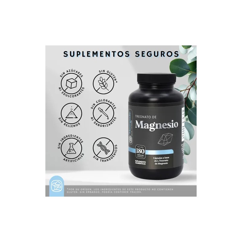 Treonato Magnesio Magnesium Threonate Vitaminas Mujer Hombre 180 Cápsulas Meses